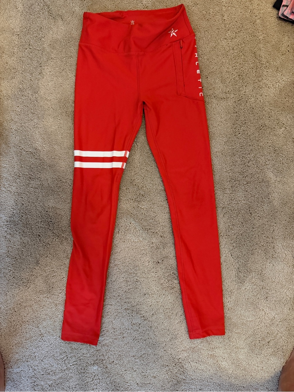 Girls' Red Athletic Leggings with Side Pocket
